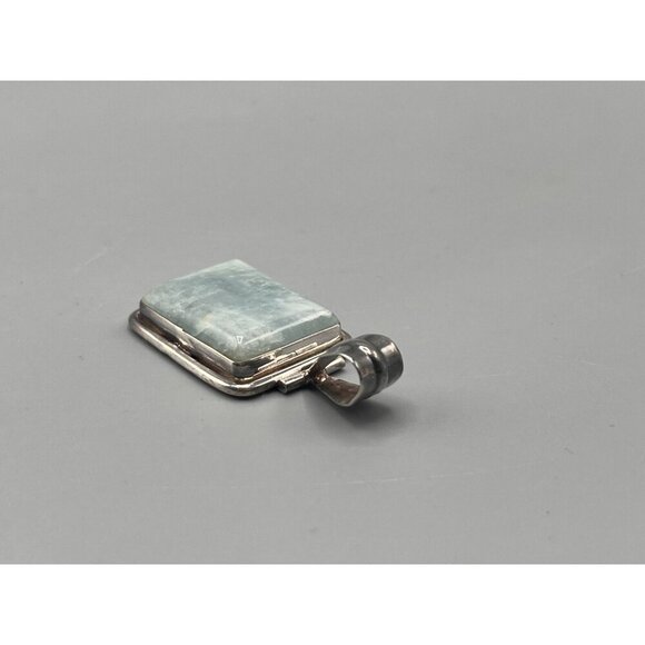 Sterling Silver Pendant Rectangle Aqua Stone 925 Jewelry - Picture 5 of 8